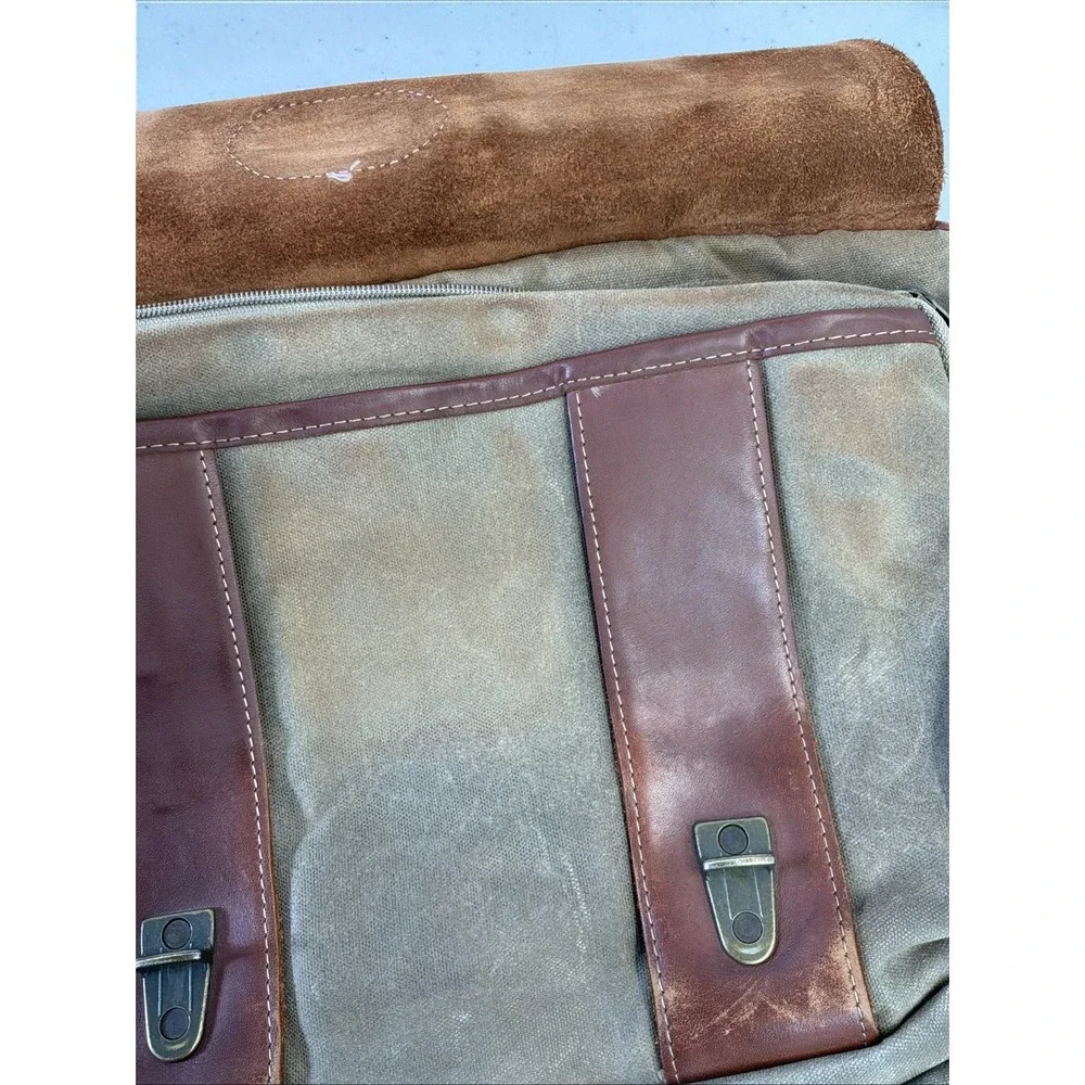 VTG LL Bean Maine Canvas Leather Trim Messenger Briefcase Bag No Strap